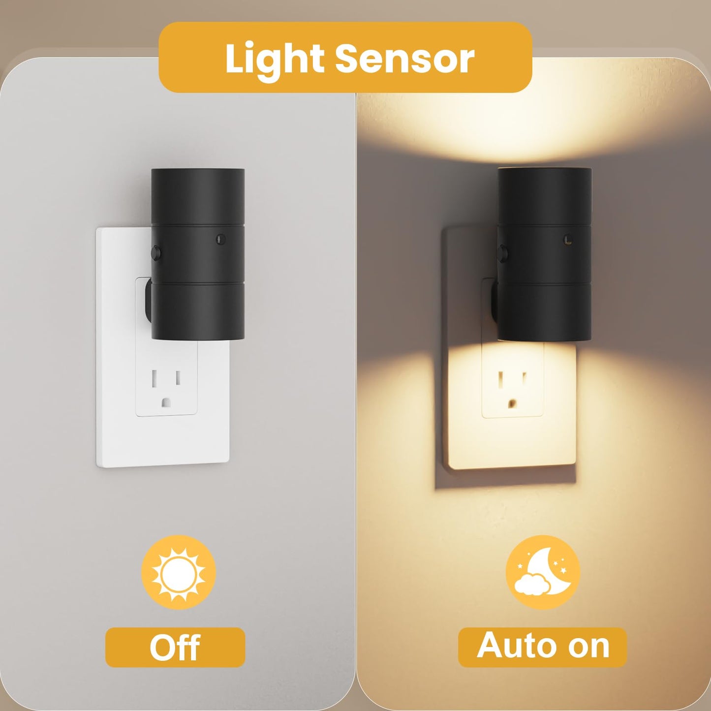 VOLISUN Night Lights Plug into Wall, Dimmable LED Nightlight with Dusk to Dawn Light Sensor, 0-100LM Adjustable Brightness, 3 Color Temperatures, Smaller Plug Black 2 Pack for Hallway,Bedroom,Bathroom