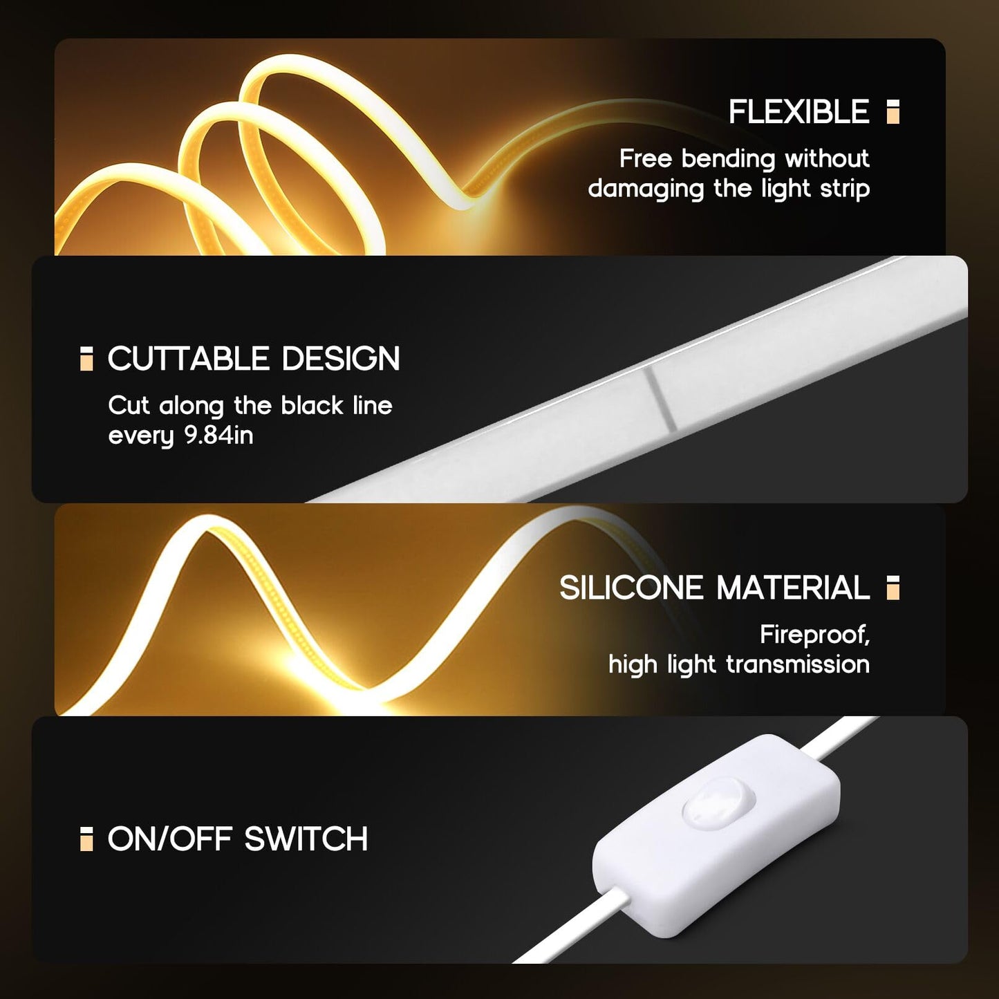 VOEWT LED Neon Lights Daylight White 6000K,16.4ft 110-120V LED Strip Lights,Flexible Outdoor Waterproof Neon Rope Lights for Bedroom,Cabinet,Kitchen,Living Room,Mirror,Halloween Decor