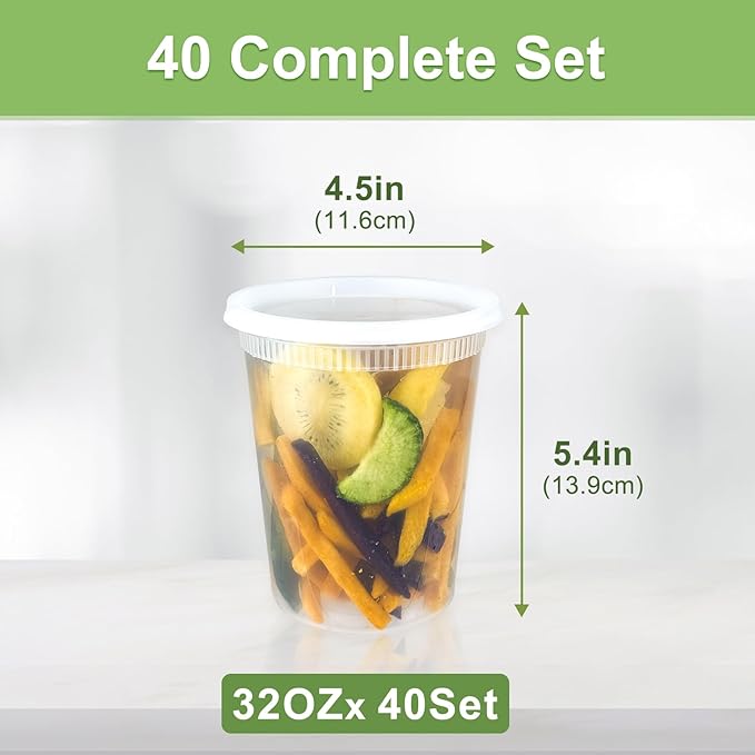 40 Sets Deli Containers with Lids 32 oz, Leak-Proof & BPA Free Airtight Takeout