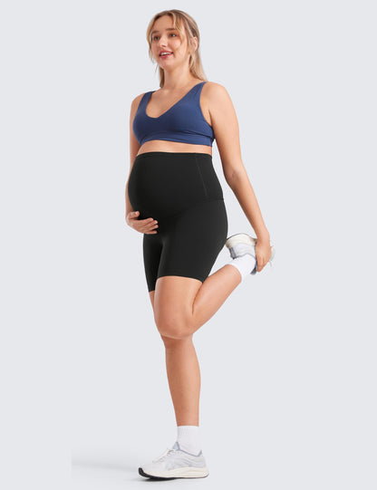 CRZ YOGA Women's Butterluxe 6" Maternity Shorts Over The Belly - Over Bump Yoga Sports Biker Shorts Pregnancy Leggings Black 12