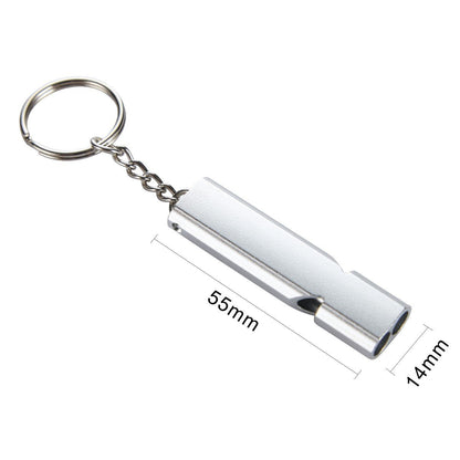 Noopel 2 Pack Survival Whistle with Lanyard and Keychain Double Tubes Emergency Safety Whistle with Keyring for Boating Outdoor Camping Hiking Hunting Sports Dog Training (2 Pack Silver)