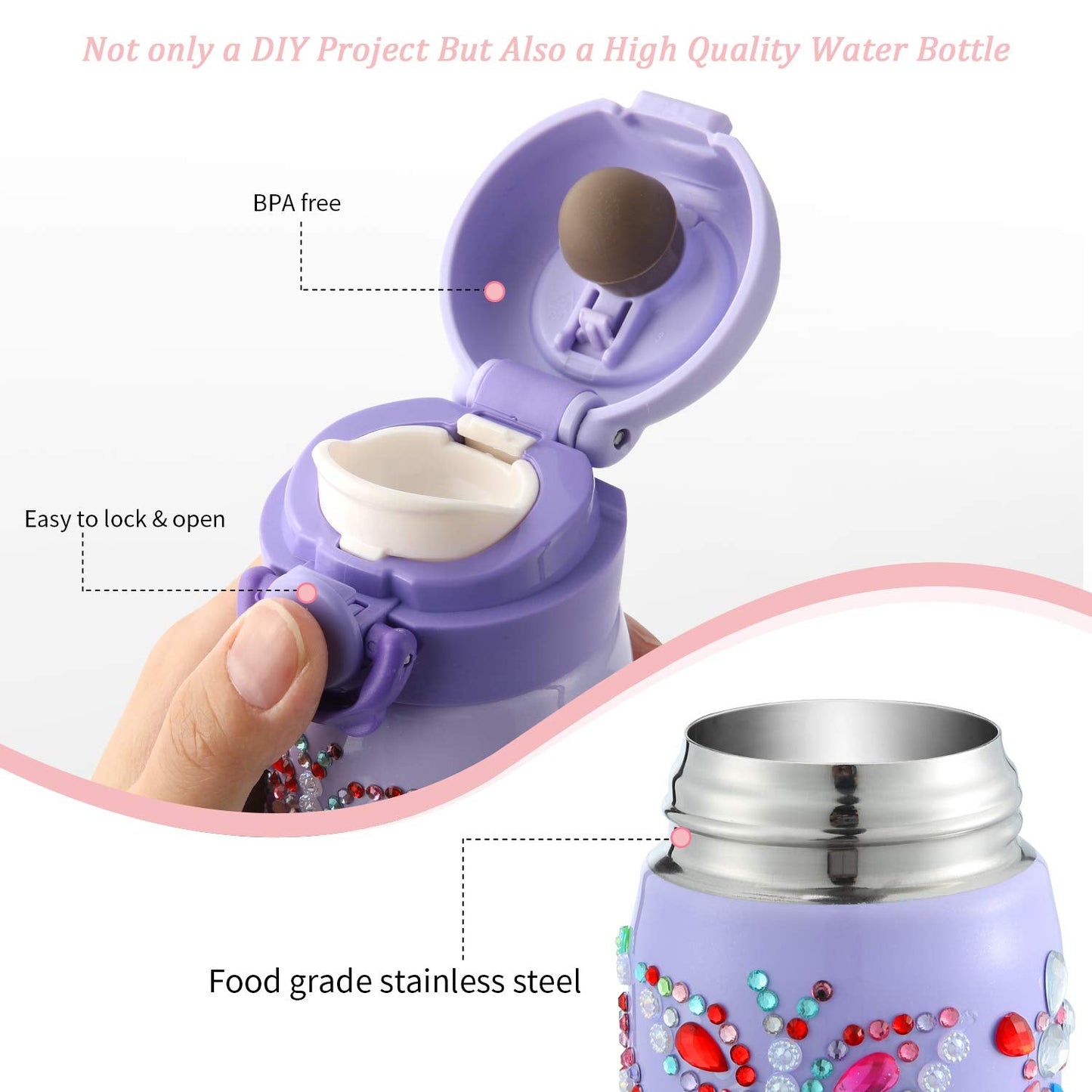 HULASO Gifts for Girls Decorate Your Own Water Bottles with Rhinestone Glitter Gem Stickers- Birthday Gifts for Kids DIY Arts and Crafts, BPA Free Stainless Steel Vacuum Insulated Mug (17 OZ)