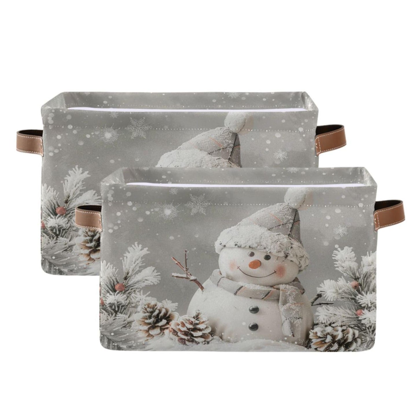 senya Christmas Storage Basket, Snowman Pine Cones Snowflake Foldable Fabric Collapsible Storage Bins Organizer Bag for Storage Clothes