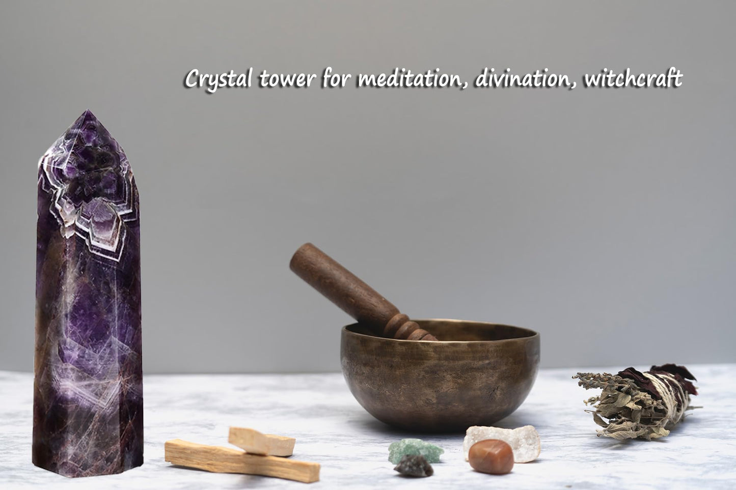 AMOYSTONE Large Crystal Tower Natural Dream Amethyst 6 Faceted Obelisk Healing Crystal Pillar Wand Tumbled Hexagonal Pointed 1-1.7 Lbs Home Décor