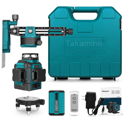 Takamine 3x360° 12 Lines Self Leveling Green Laser Level, 3D Cross Line for Construction/Picture Hanging with Removable Li-ion Battery, Remote Controller, Magnetic Rotating Stand and Hard Case