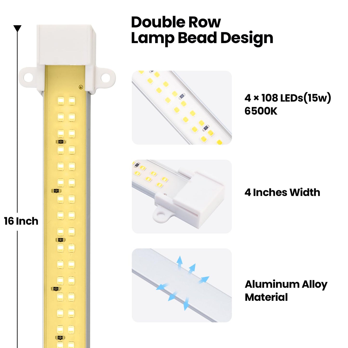 Mosthink Grow Lights for Indoor Plants, 6500K Full Spectrum Plant Lights for Indoor Growing, 16" LED Plant Grow Light Strips with 432 LEDs, 3/6/12H Auto Timer, 6-Level Dimmable, 4-Pack