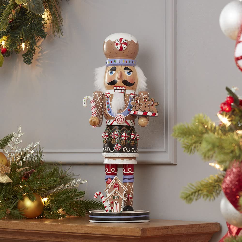 Kurt Adler 16-Inch Wooden Gingerbread Christmas Nutcracker (Color May Vary),Brown/Beige (Pack of 4)