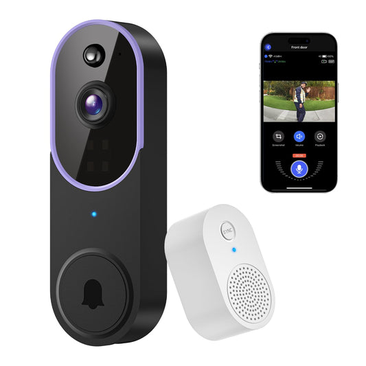 1080P Wireless Video Doorbell Camera, Smart Outdoor Surveillance Cam, FHD Live View, Cloud Storage, AI Human Detection, Instant Alert, Night Vision, Two Way Audio, 2.4G WiFi Only (Purple)