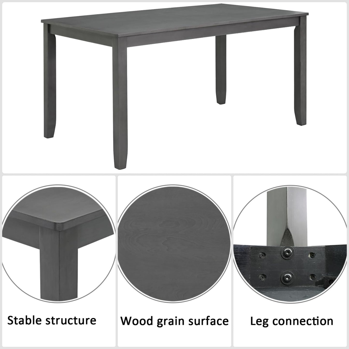 Trygoal Dining Table Set for 6, Farmhouse 6 Piece Dining Room Table Set with Rectangular Table, 4 Upholstered Backrest Chairs and Bench, Counter Height Kitchen Sets with Warm Woodgrain Finish, Gray