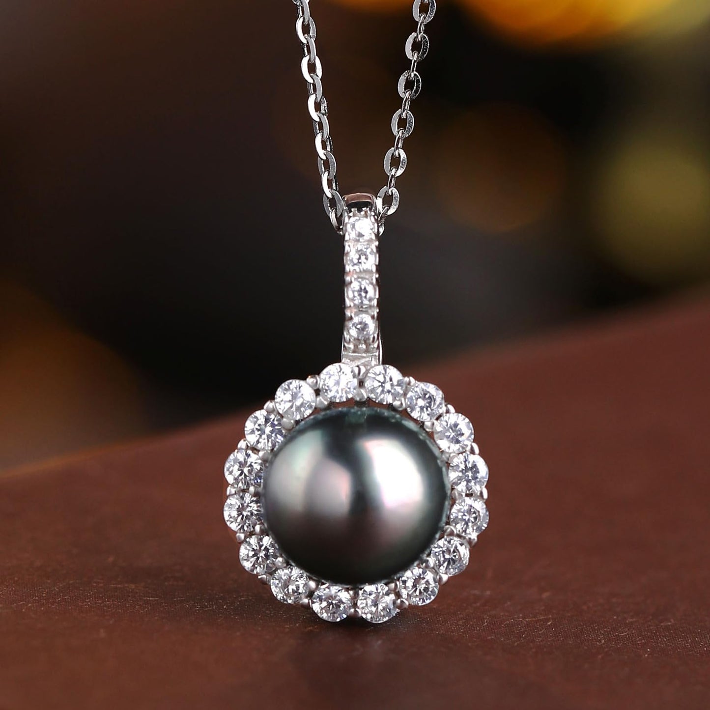 Orapearl Tahitian Black Pearl Necklace Pendant 8-9mm Genuine AAAA Quality Handpicked Nature Black Pearls Gift for Wife Mom Girlfriend Her Wedding Birthday Anniversary 925 Sterling Silver chain
