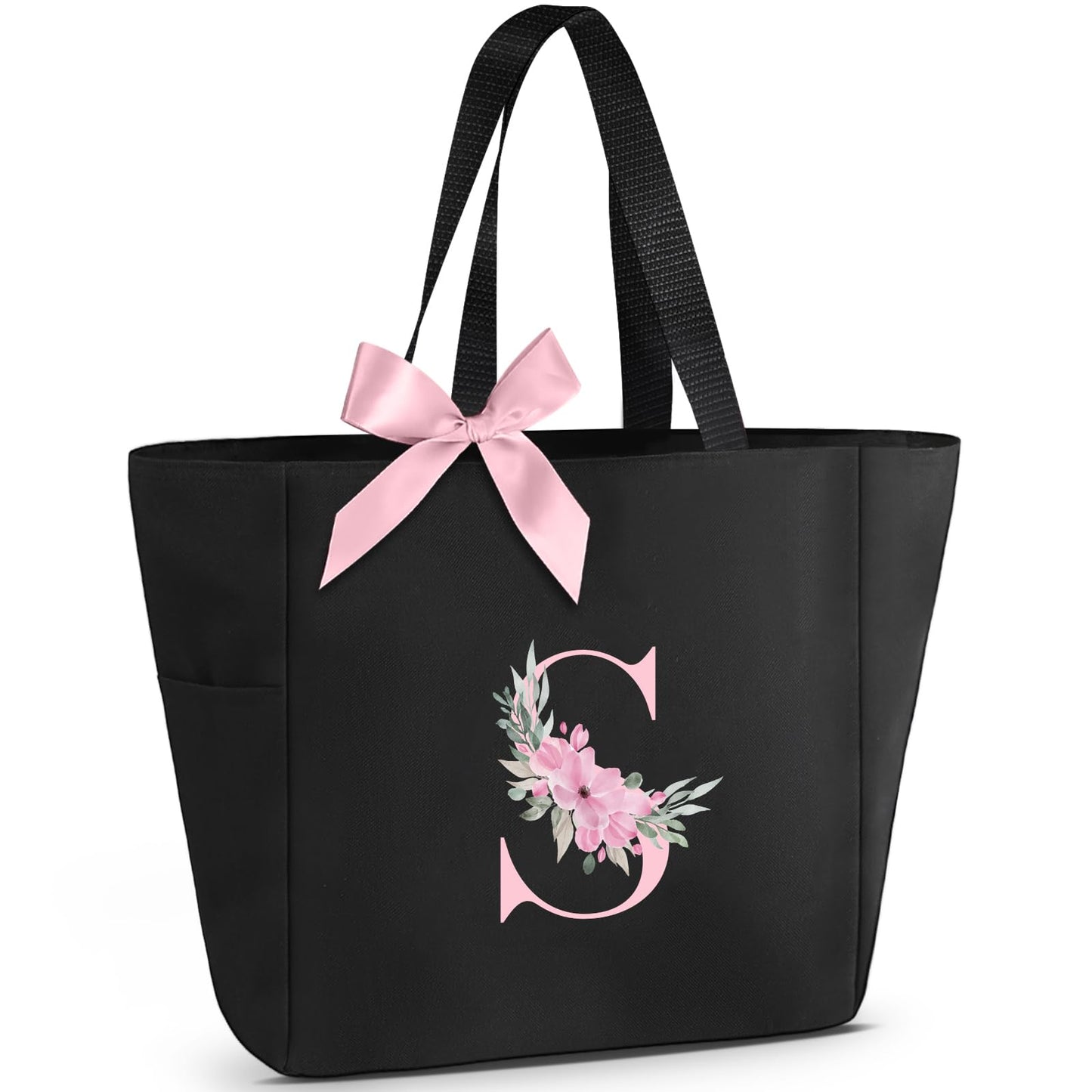 Vavabox A-Z Initial Personalized Tote Bag,Waterproof Gifts for Women, Bridesmaids,Mom,Teachers,Friends (S, Black)