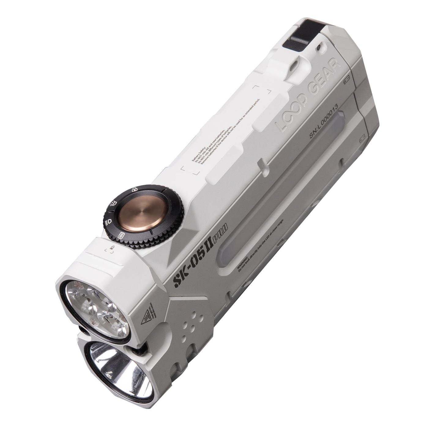 LOOP GEAR SK05 Pro 2 Mao Flat EDC Flashlight, 5000LM Rechargeable LED Flash Light with Spotlight & Floodlight, High-CRI Sidelight + RGB, Dual 4000mAh Replaceable Batteries, IP68 & Magnetic (White)