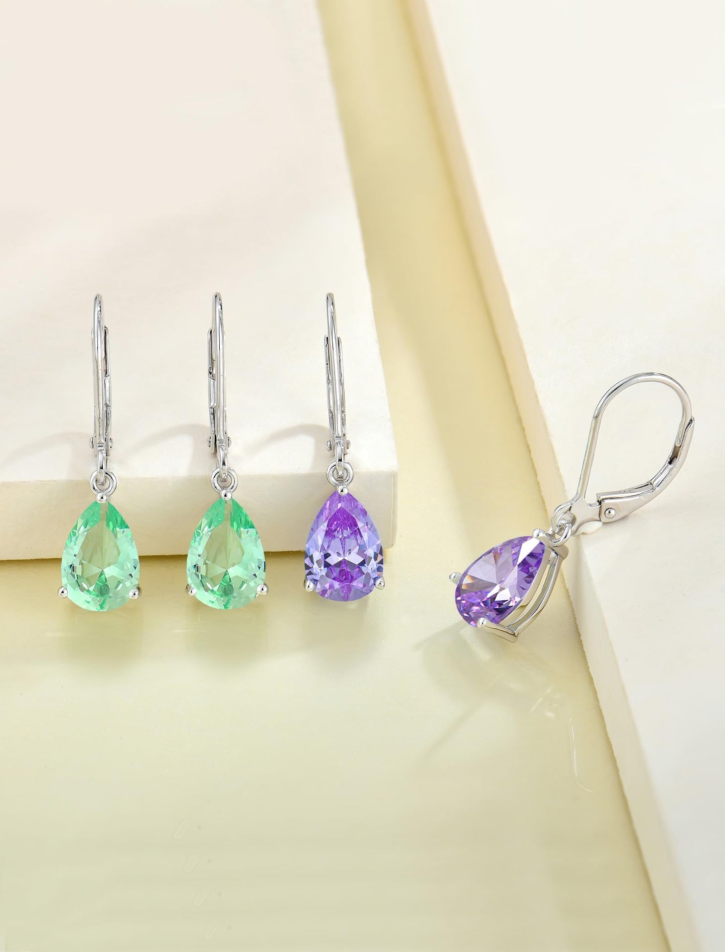 YL 925 Sterling Silver Teardrop Dangle Drop Earrings for Women 7x10 MM Solitaire Apple Zirconia Leverback Jewelry