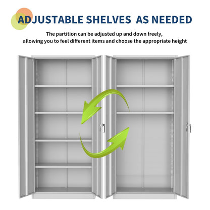 IDEALHOUSE 71 Inch Metal Storage Cabinet, 2-Door Garage Organizer with 4 Shelves, Lockable Utility Cabinet for Home, Office, or School, White