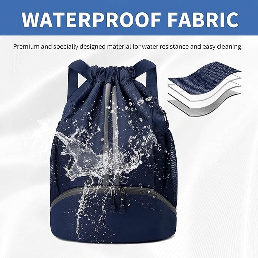 Drawstring Bag Backpack Gym Bag with Shoes Compartment for Soccer, Basketball, Football, Swim, Water-Resistant String Backpack Beach Cinch for Women Men