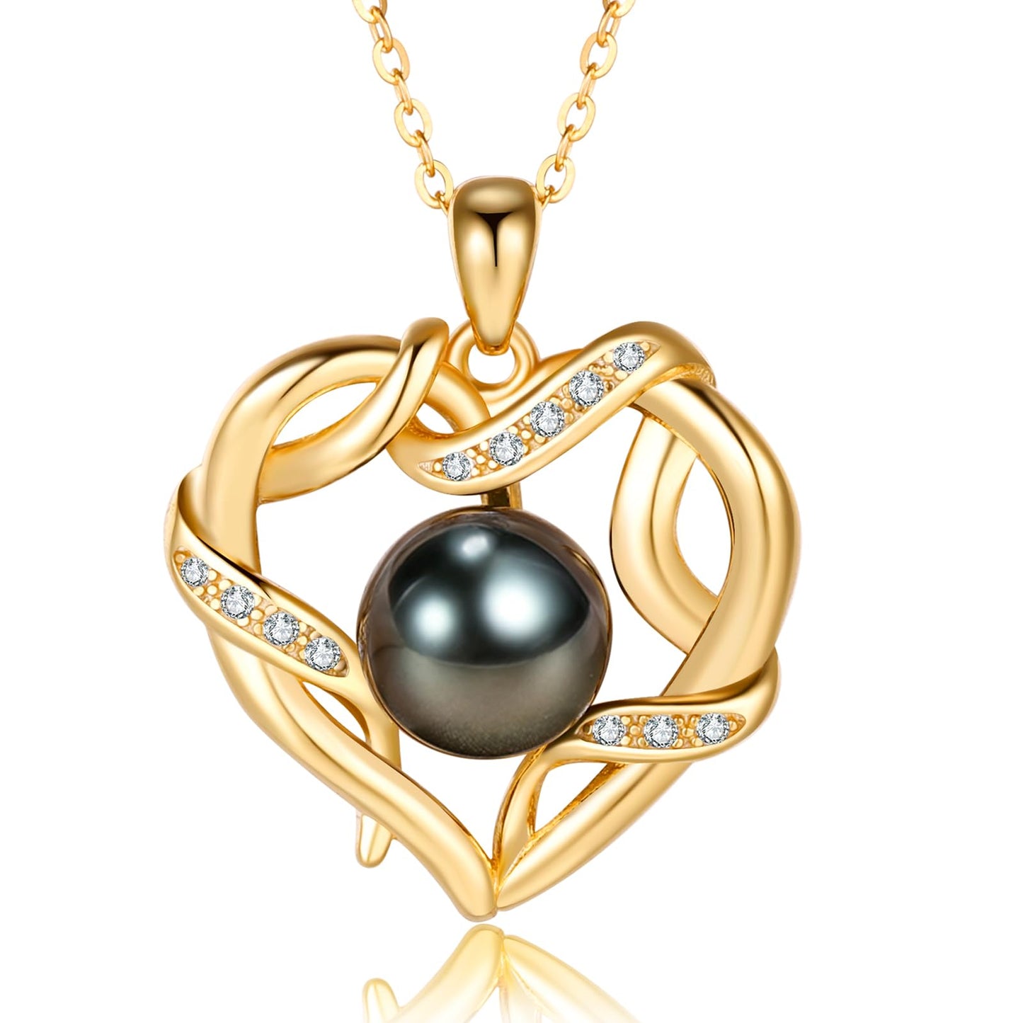 NONNYL Jewelry for Women Wedding Anniversary Birthday Gifts for Women Wife - Tahitian Black Pearl- Heart Necklace- Wife Mom Girlfriend Her Anniversary Birthday- Christmas Mothers Day Valentine Jewelry Gifts