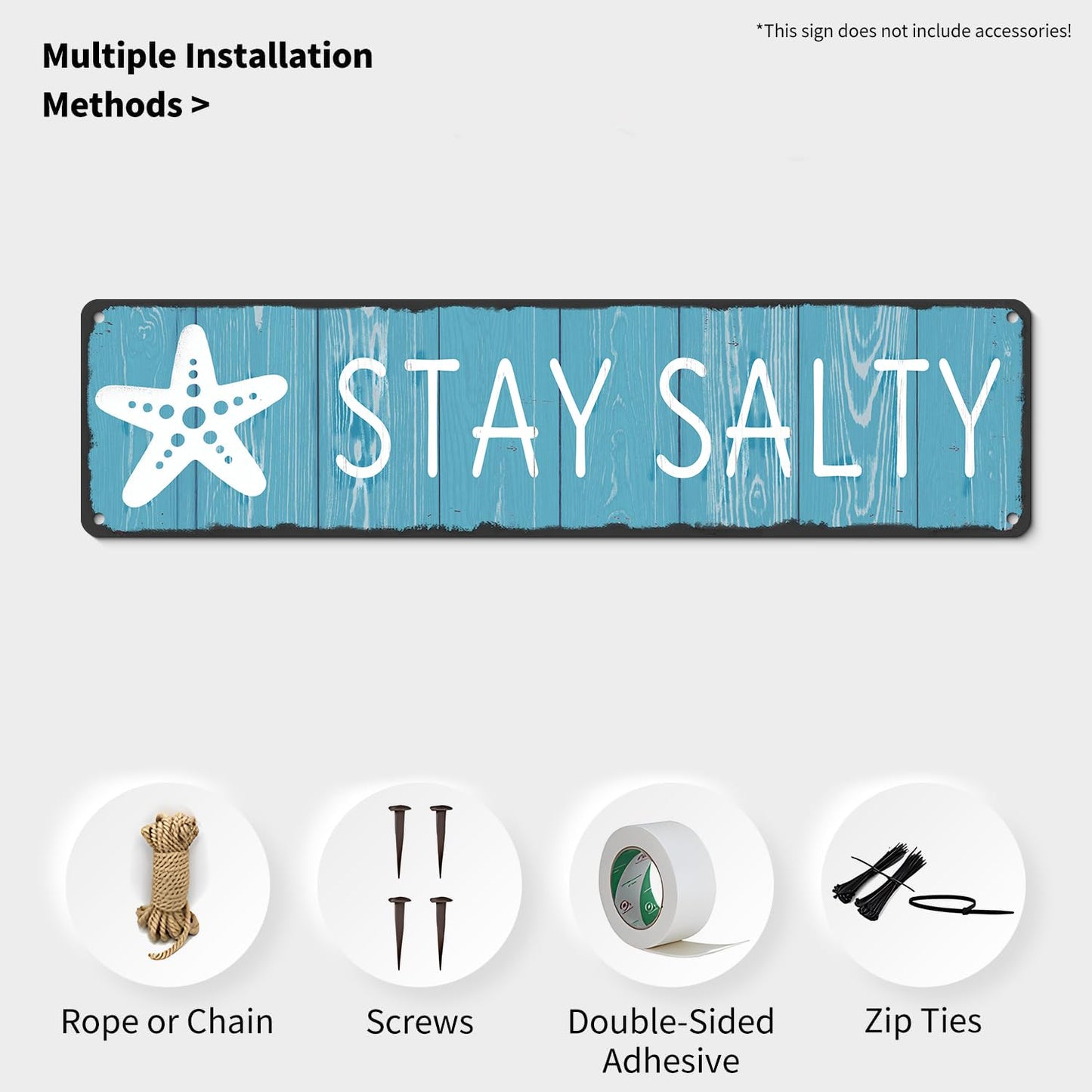 Stay Salty Sign - Coastal Metal Wall Decor - Rustic Beach House, Bathroom and Classroom Art with Starfish Motif - Summer Nautical Gift for Beach Lovers, 4x16 Inch