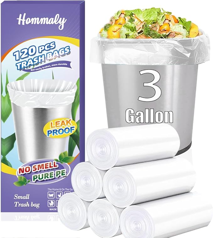 3 Gallon 120pcs Small Clear Trash BagsPlastic Strong Clear Garbage Bags
