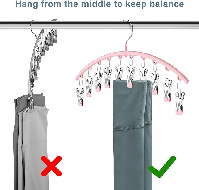 Metal Yoga Pants Hangers 1 Pack w/10 Clips Holds 10 Leggings, Space Saving