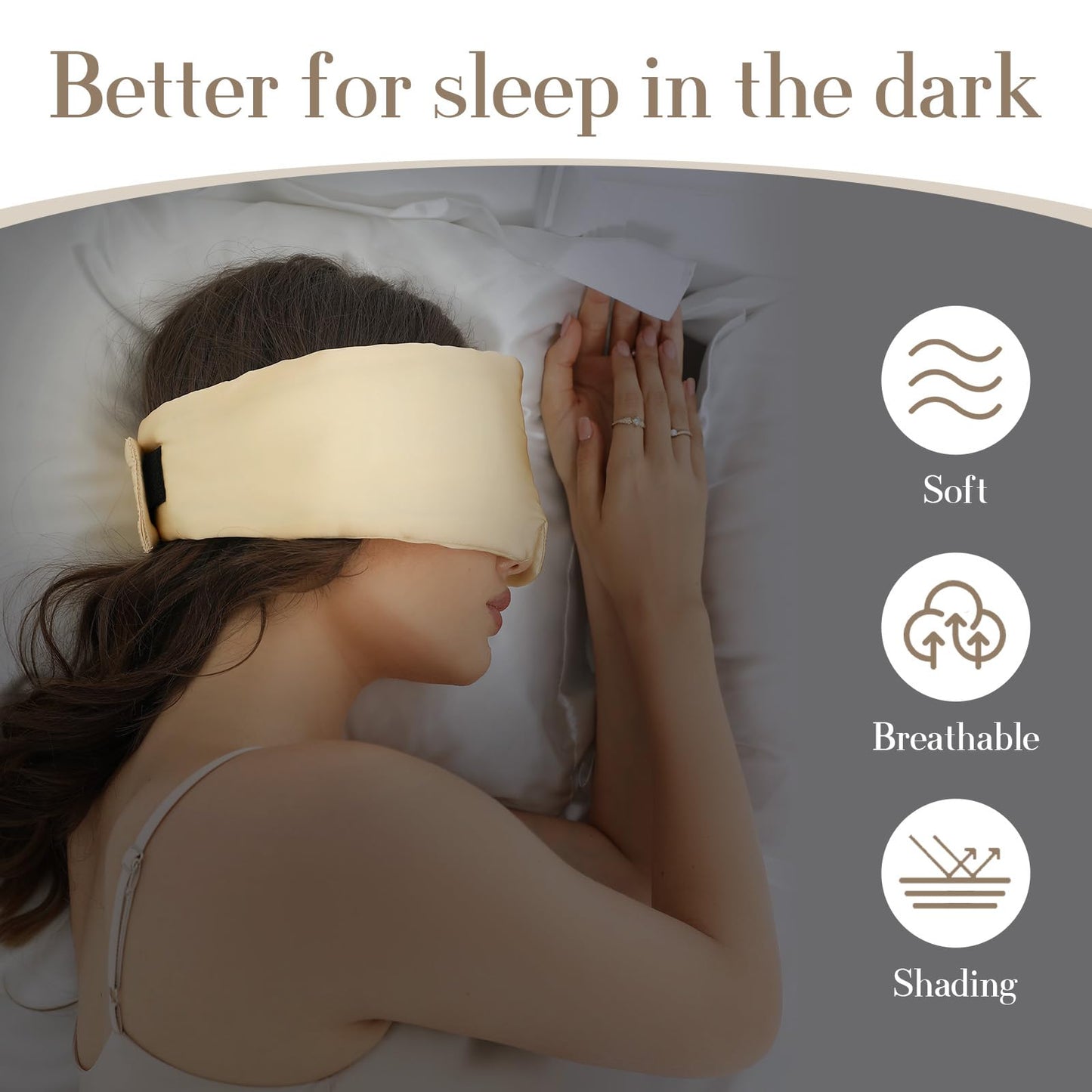 100% Mulberry Silk Sleep Mask Eye Mask for Women Man with Adjustable Band, for Side Sleeper Blackout Sleep Mask for Travel Rest and Office Large Size (Taupe)