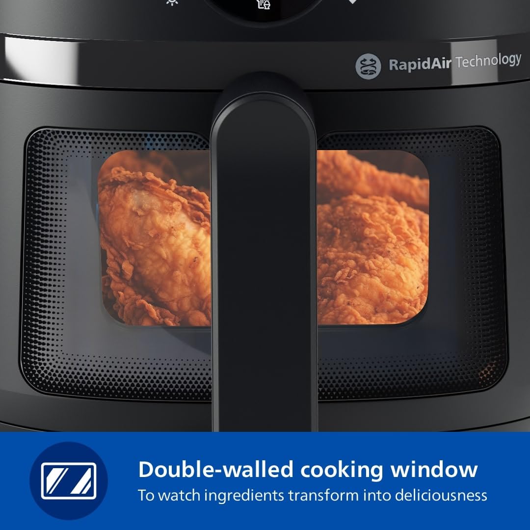 Philips Air Fryer 2000 Series 6.2L - 1700W Power, Cooking window, RapidAir technology, Digital touchscreen, 13 cooking options, Up to 90% less fat, Black (NA230/00)