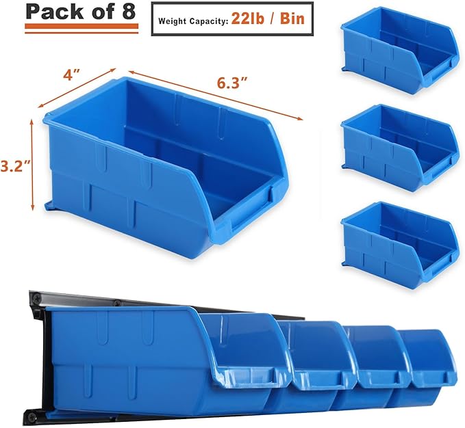 Wallmaster 8-Bin Storage Bins Garage Rack System 2-Tier Orange Tool Organizers