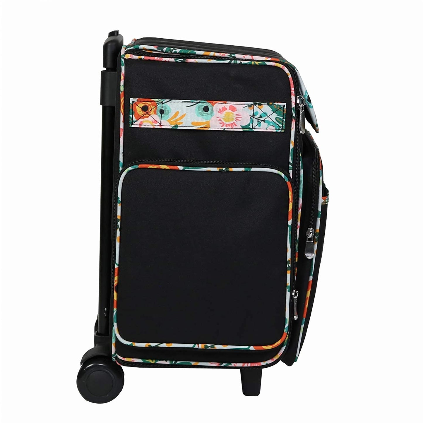 Everything Mary Wheeled Scrapbook Tote for Scrapbooking & Art - Travel Organizer Storage Bin for Paper, Glue, Tape Black/Floral