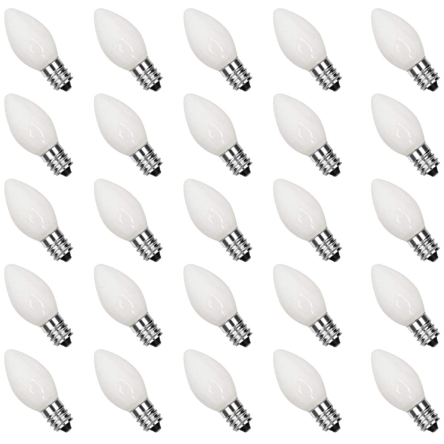 GOOTHY 25 Pack C7 LED White Christmas Replacement Bulbs, 0.6W C7 LED Replacement Light Bulbs for Christmas Outdoor Patio String Lights, Candles, E12 Candelabra Base Night Light Bulbs, Saving Enengy