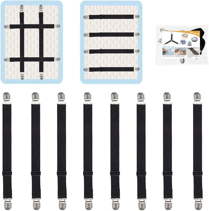 Adjustable Bed Sheet Straps Clips, Elastic Mattress Sheet Fasteners Holder and