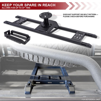 Armordillo Pinch Clamp Style Truck Bed Tire Rack Carrier with Gas Can Mount|Compatible with Mid Size Pickup Trucks|8739242|Matte Black