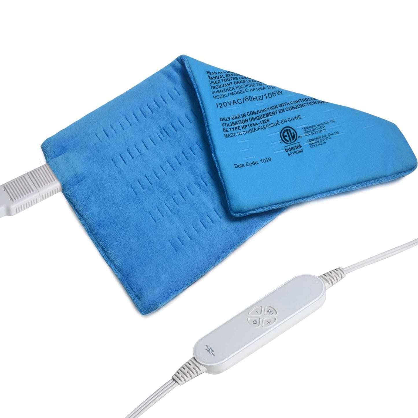 GOQOTOMO Full Weighted Electric Heating Pad for Back/Waist/Abdomen/Shoulder/Neck Pain and Cramps Relief - 2.3 lb Weighted with Auto-Shut Hot Heated Pad(12 * 24", LB002) Blue&White Grid