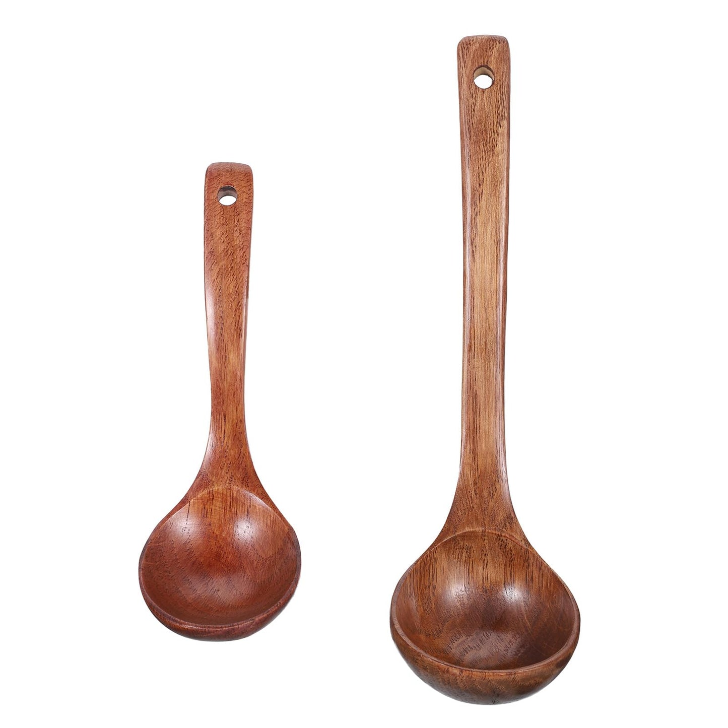 Wooden Ladle for Soup, Set of 2 Wooden Spoons for for Deep Pot, Non-Stick Wooden Spoons for Cooking & Serving, Natural Wood Sauces Porridge Soup Flatware with Long Straight Handle