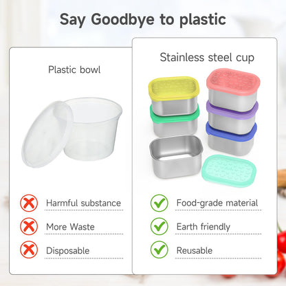 SOPHICO Stainless Steel Snack Containers for Kids, 8 oz Small Food Storage Container with Silicone Lid - Perfect 304 Metal Toddler Lunch Box for Daycare and School, Leak Proof (6 Pack)