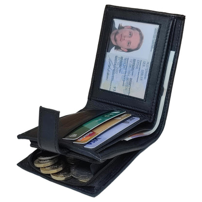 RAS WALLETS | RFID Blocking Gents Wallet, Credit Card Holder & Money Organisers for Men with ID Window & Side Zip Coin Pocket #44 (Black)