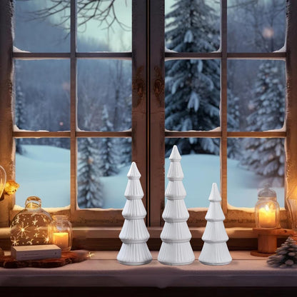 Wooden Christmas Tree, Set of 3 Tabletop Tree Figurine Wood Desk Centerpieces Table Tree Decoration Festive Ornament for Accents Xmas Mantel Shelf Home Decor Holiday Party Indoor Outdoor (White)