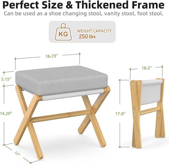 BAMBOOHOMIE Foldable Foot Stool Ottoman, Modern Foot Rest