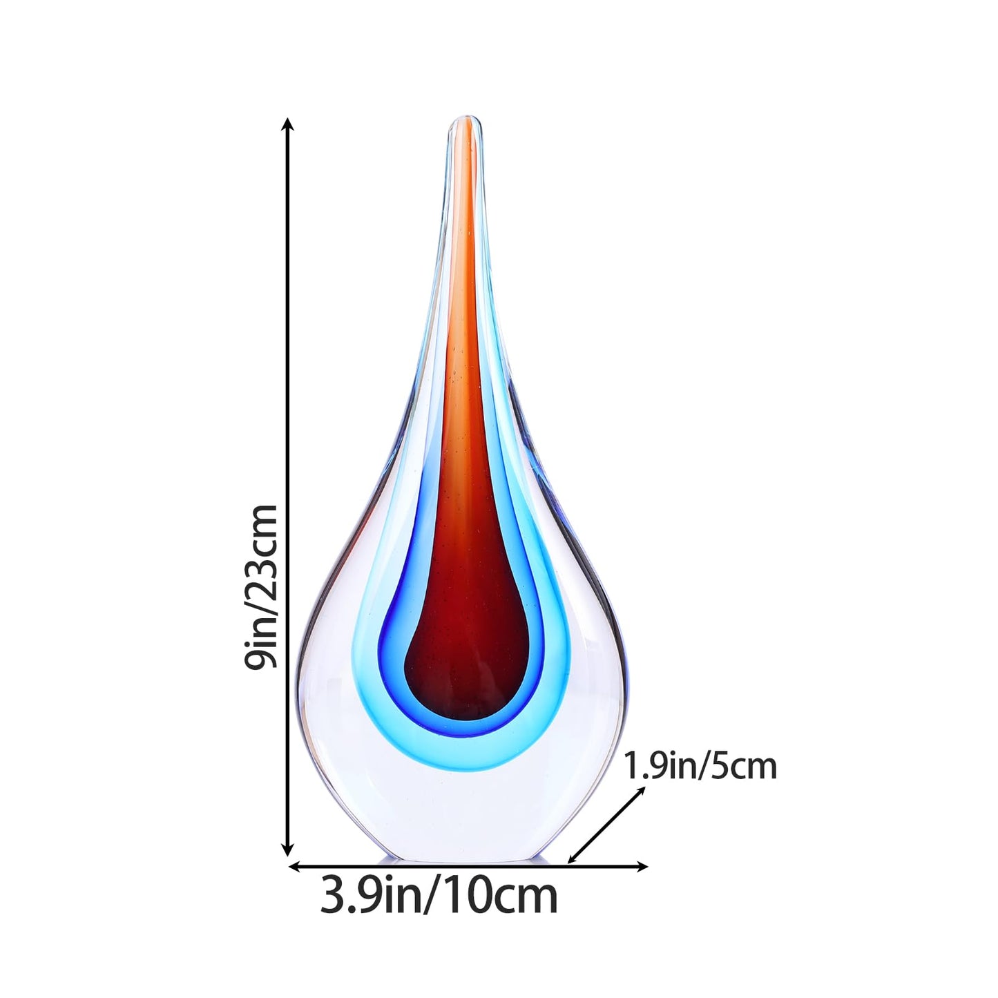 DOVDOV Blown Glass Sculpture, Blue and Brown Glass Art Teardrop Statue, Unique Ocean Theme Decoration for Office, Bookshelf, Dresser, Living Room Coffee Table, Fireplace countertop Decoration.