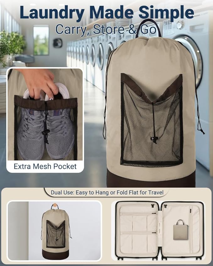 Laundry Bag with Shoulder Straps and Mesh Pocket Laundry Backpack Large