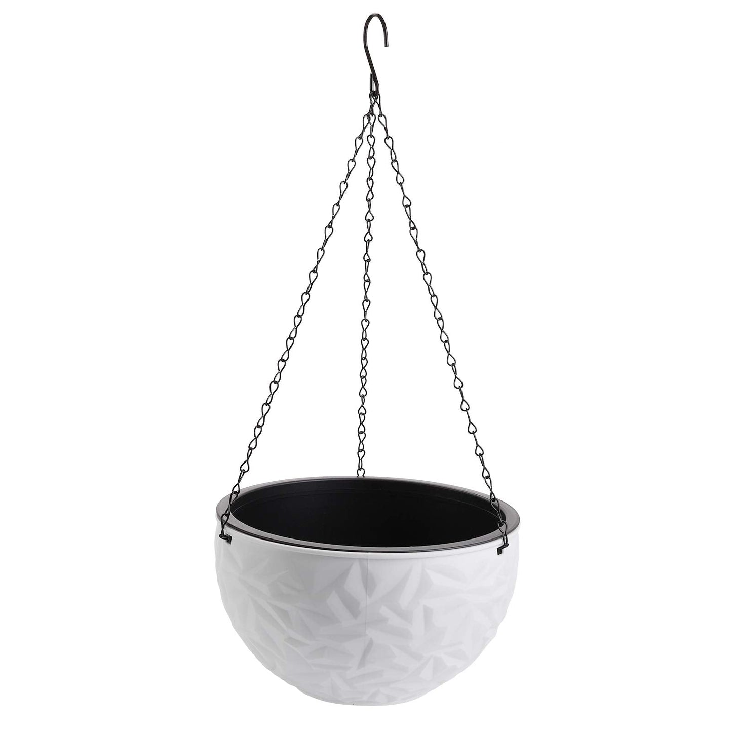 Foraineam 10.2 Inch Dual-pots Design Hanging Planters, Self-Watering Indoor Outdoor Hanging Flower Basket Plant Pot with Drainer and Hanging Chain, White