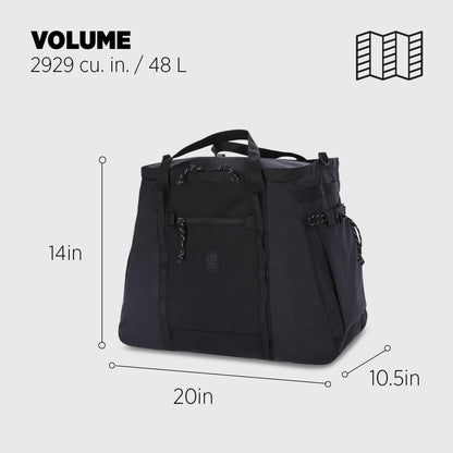 Topo Designs Mountain Gear Bag, Enormous Tote Style Free Standing Bag, Recycled Nylon, Abrasion Resistant (Black/Black)