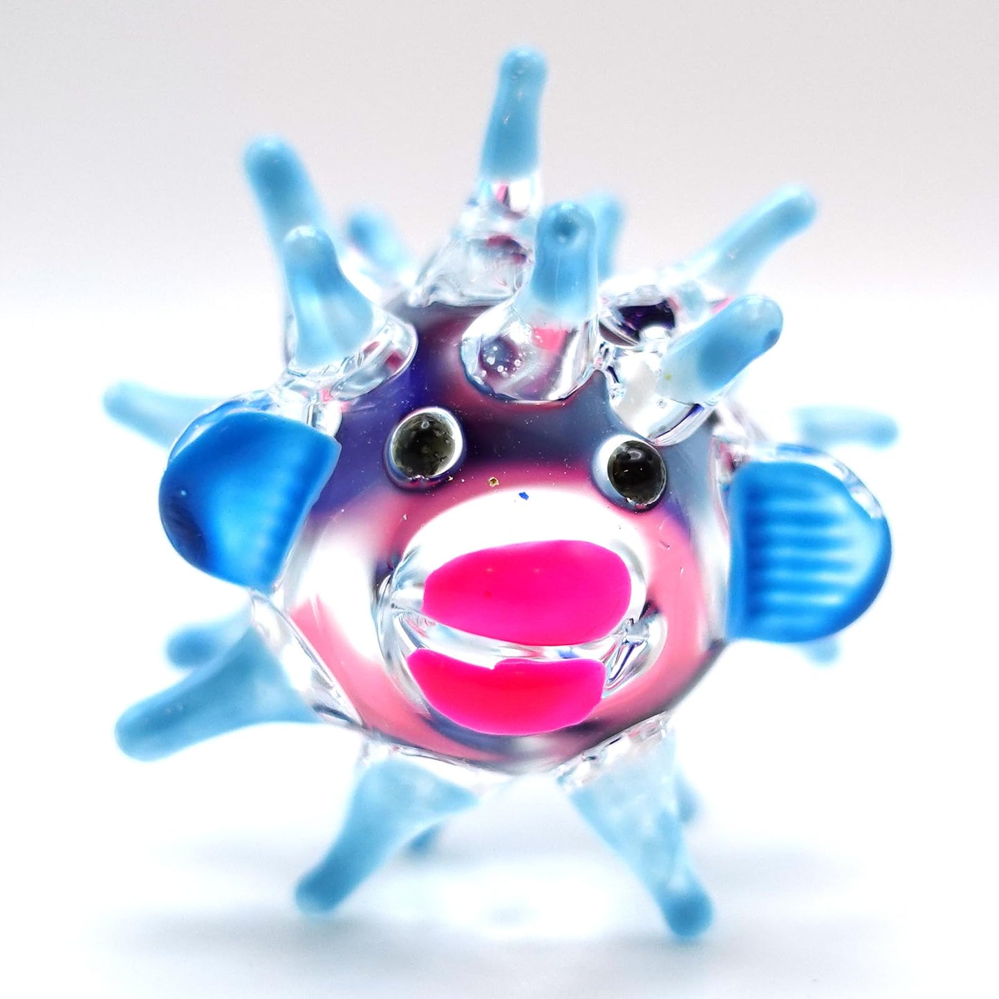 Sansukjai Puffer Miniature Hand Blown Glass Art Figurines Sea Animals Collectible Gift Home Décor (Blue)