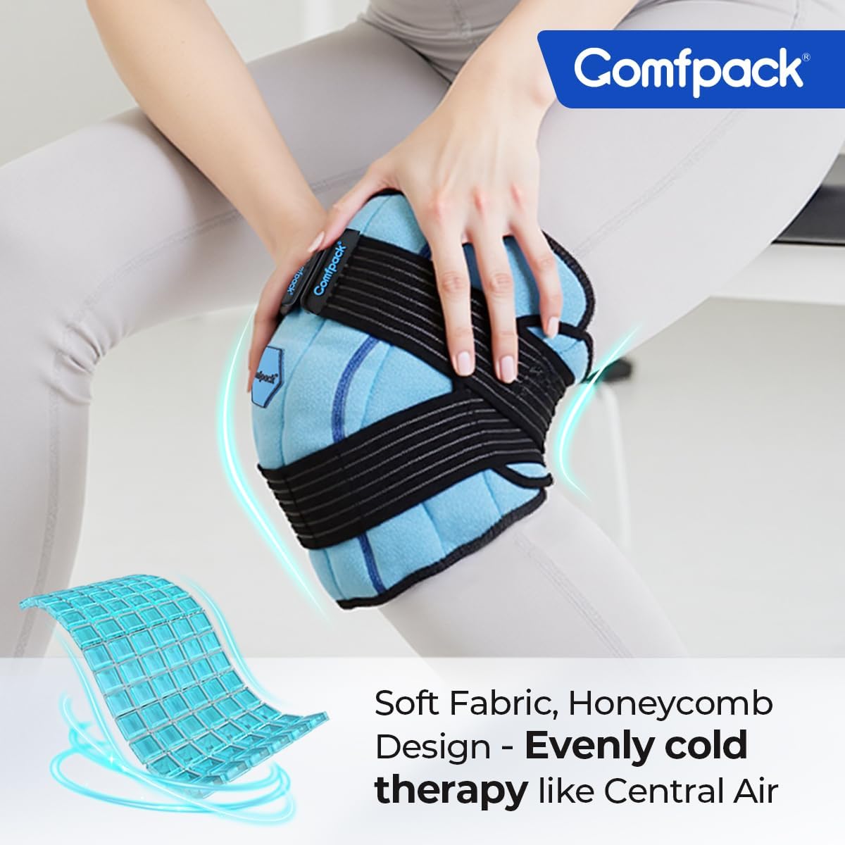 Comfpack Knee Ice Pack Wrap, 2 Hours Long Lasting Coldness Ice & Compression Therapy Flexible Ice Pack for Knee Replacement Surgery, Arthritis Pain, ACL, Swelling, Sports Injuries(23" × 10.3")