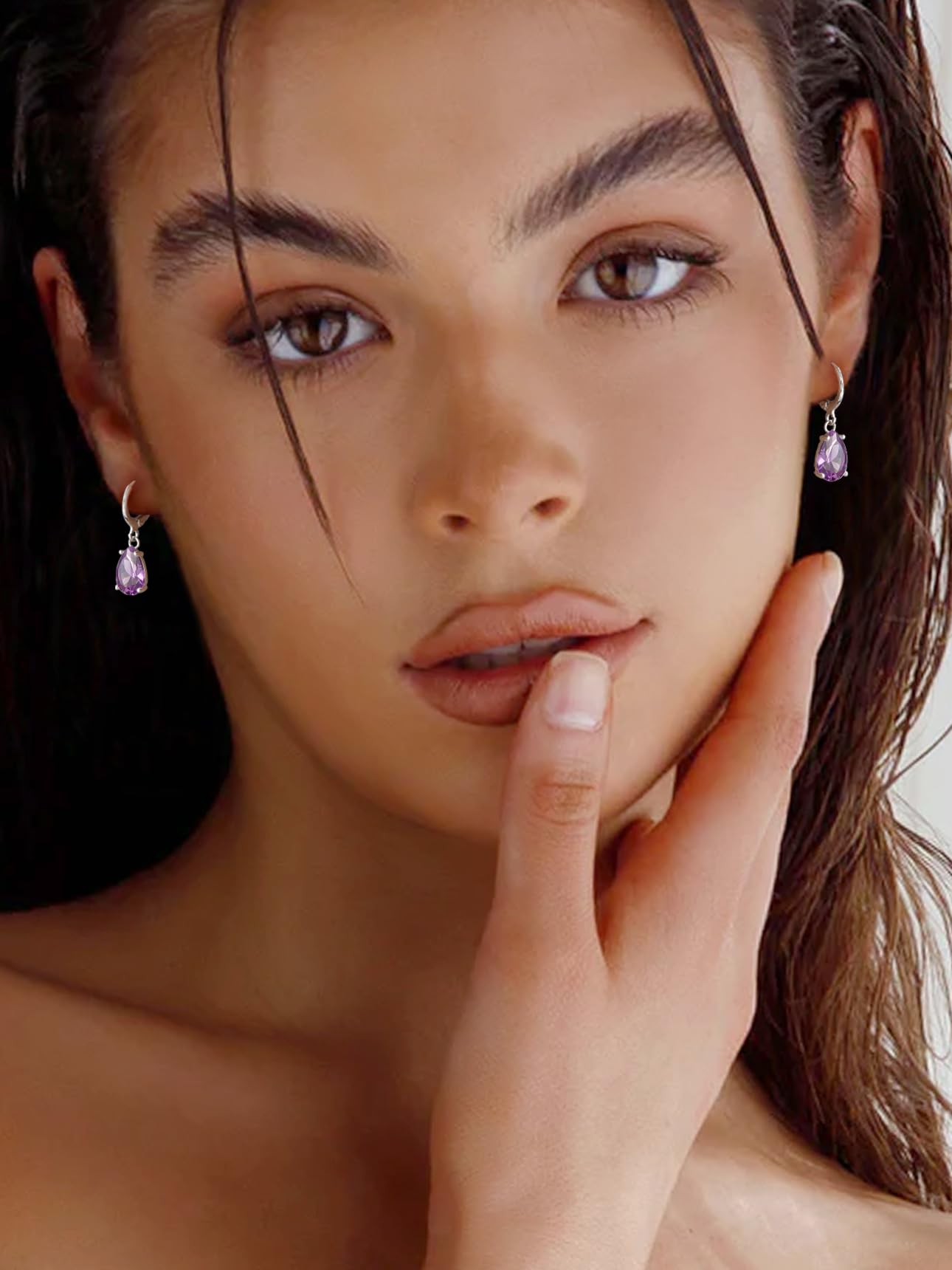 Bestyle Created Alexandrite Purple Birthstone Earrings for Women - Teardrop Earrings Small Silver Dangle Hoop Earrings for Women - Dainty Cute Earrings for Birthday Wedding Party