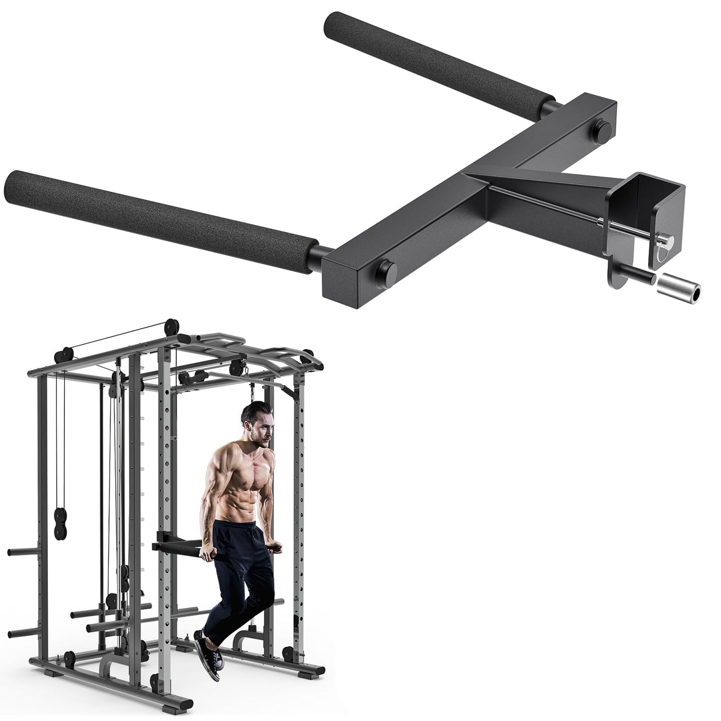 Kipika Y-Shaped Dip Bar for 2" x 2" Power Cage with 5/8" or 1" Hole - Dip Bar Attachments for Home Gym - Heavy Duty Power Rack Attachments - 2" x 2" Squat Rack Accessories for Strength Training