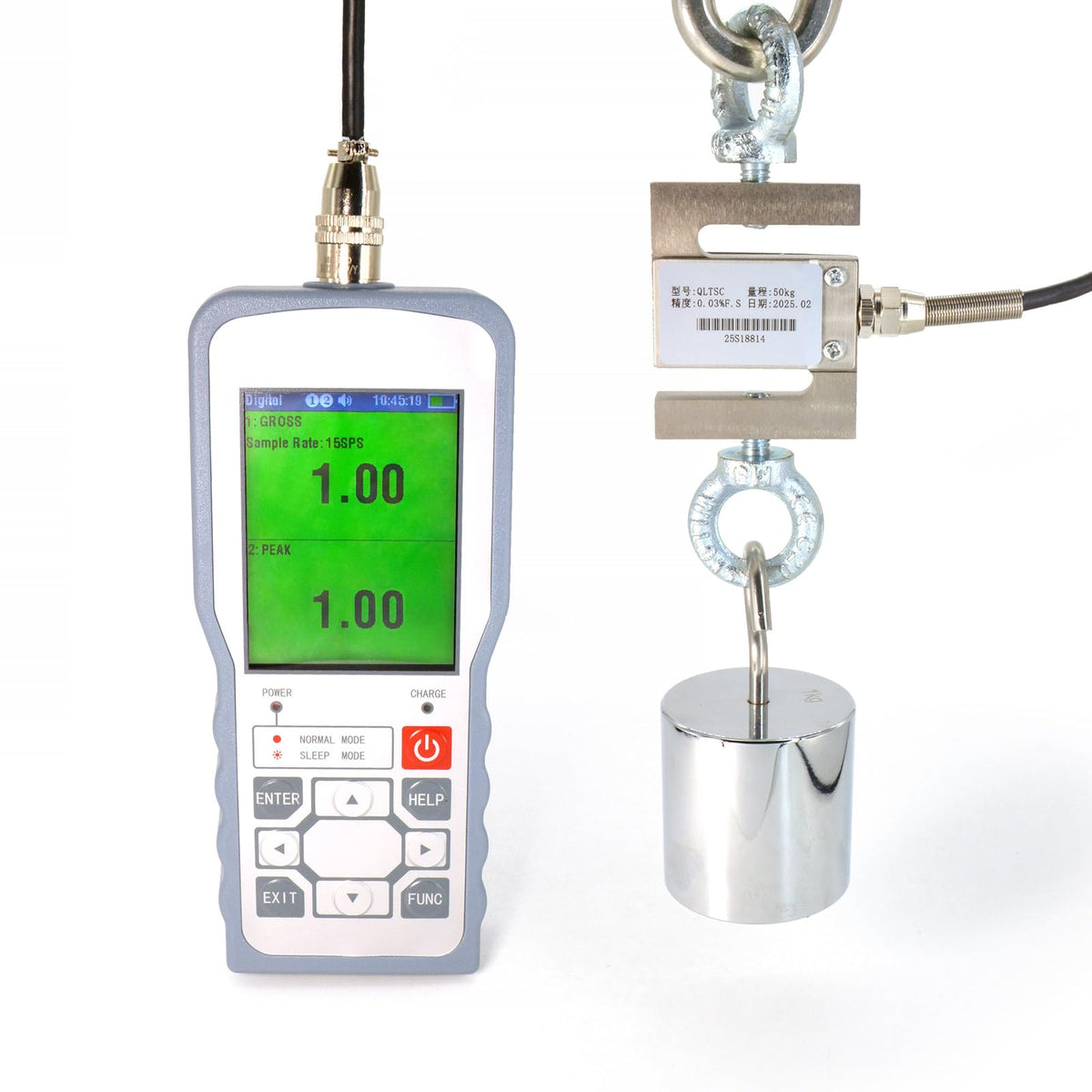 Digital Force Gauge with S Type Load Cell,Push Pull Gauge Dynamometer,Peak/Track Mode, ± 0.05% F.S Accuracy Input MV Signal Test G/kg/T/lb/oz/N/KN/Nm/Ncm/Pa/MPa/GPA/Psi/bar etc. (0-1T)