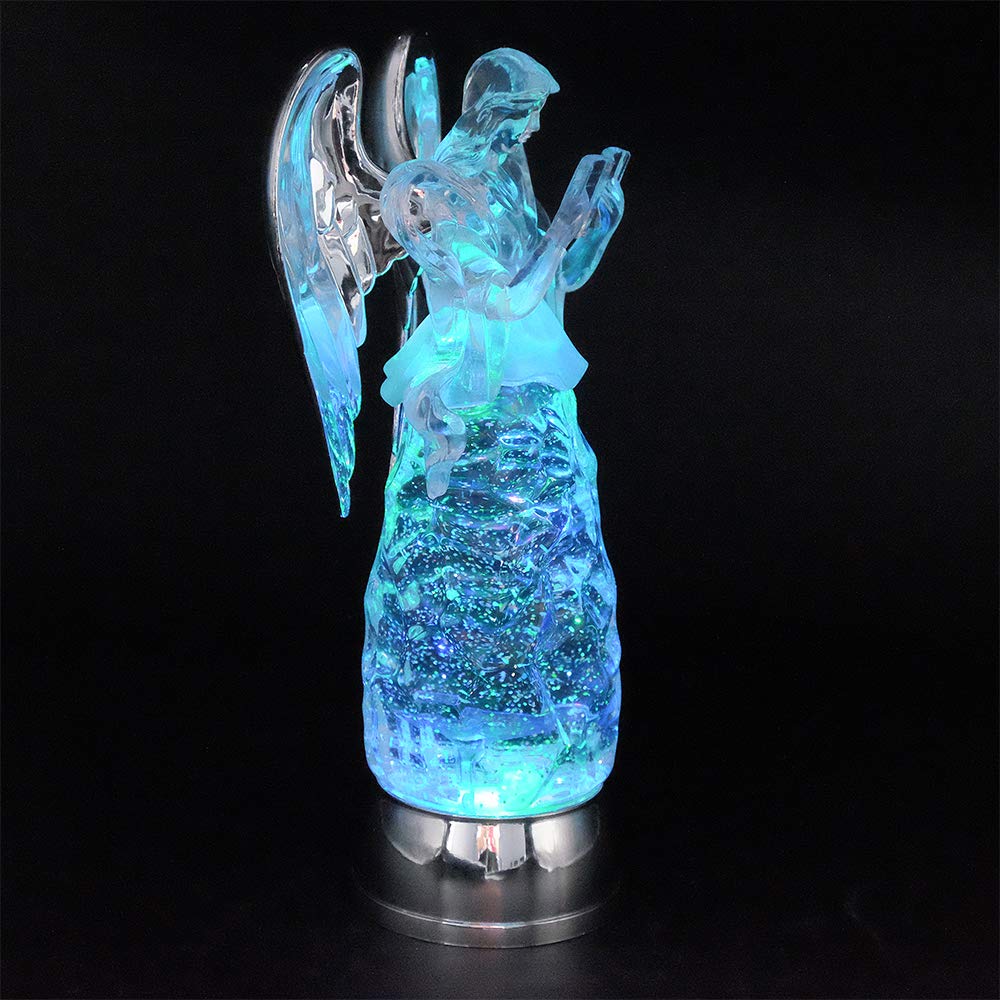 Wondise Color Changing Snow Globe Water Lamp with 6 Hour Timer, 11 Inches LED Lights Battery Operated Swirling Glitter Christmas Home Decor (Angel Reading Figurine)