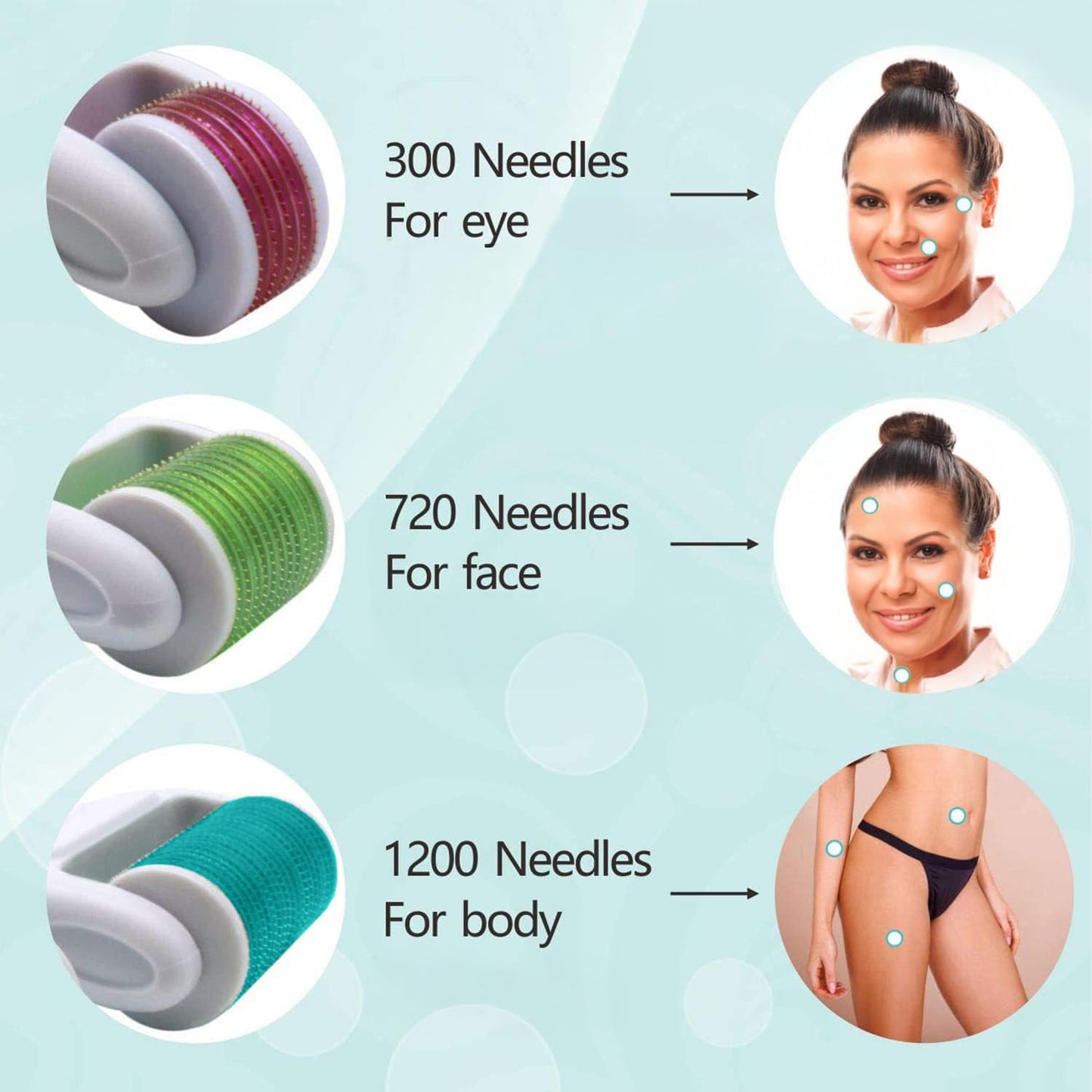 Derma Roller for Face and Body - Angel Kiss 4 in 1 Titanium Microneedling Roller Kit Micro Needle Microneedle Roller, 300 and 720 Needles 0.25mm,1200 Needle 0.3mm, Microdermabrasion Roller Men Women