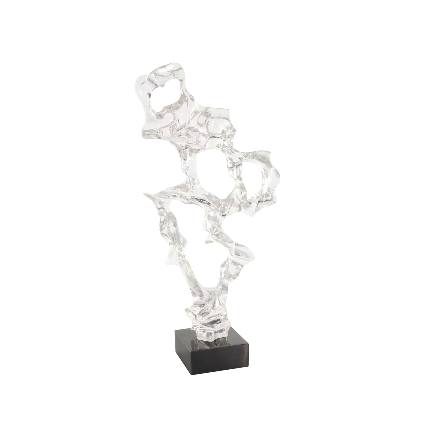 Deco 79 Glass Abstract Decorative Sculpture Home Decor Statue with Black Square Base, Accent Figurine 14" x 6" x 29", Clear