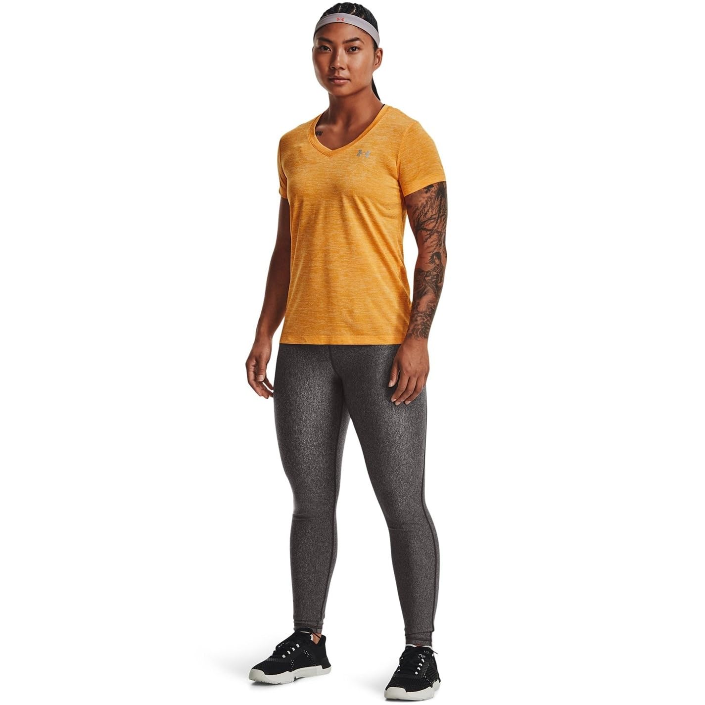 Under Armour Womens Tech V-Neck Twist Short-Sleeve T-Shirt, (782) Rise/White/Metallic Silver, X-Small