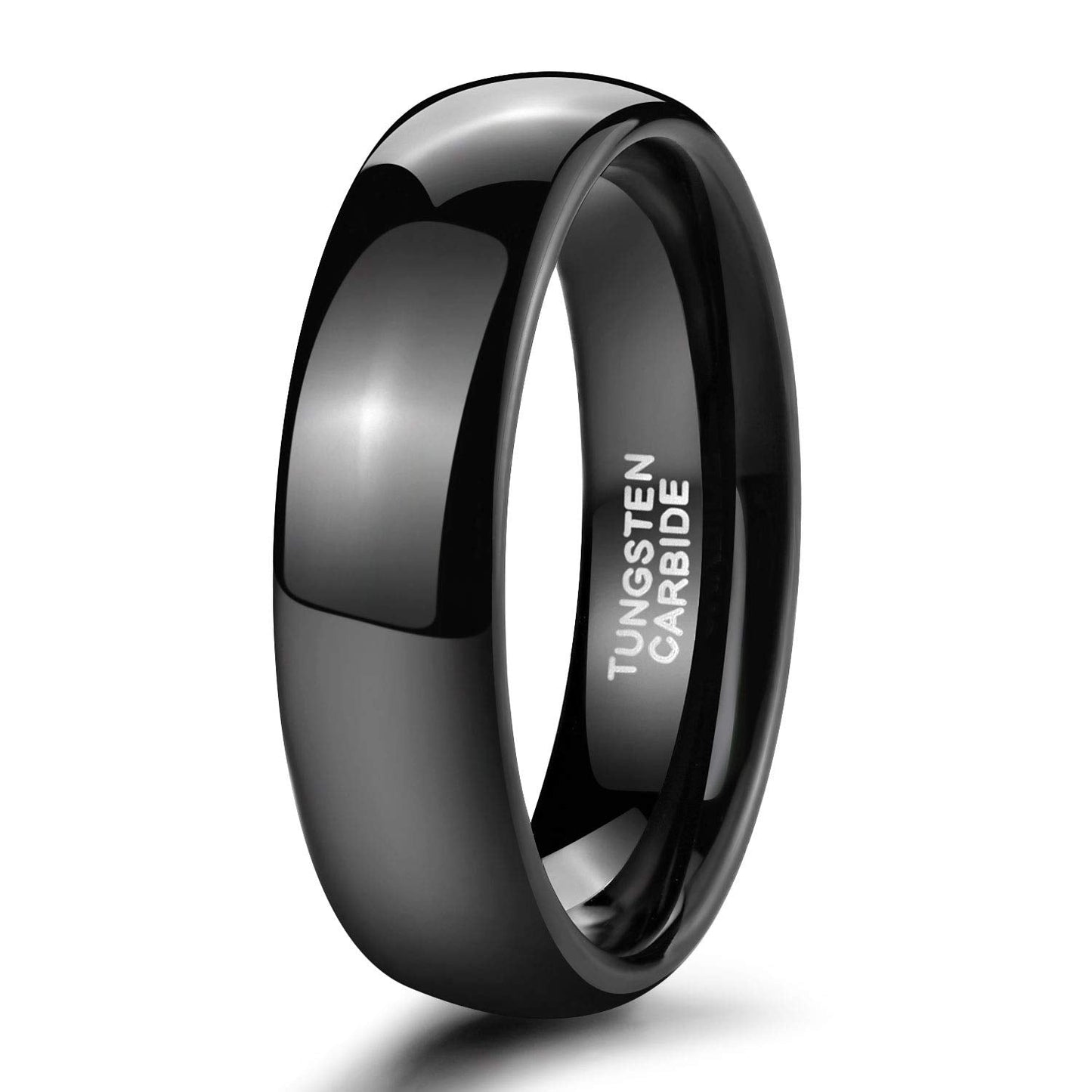 TRUMIUM 6mm Black Tungsten Ring for Men Women High Polished Comfort Fit Wedding Band Size 6